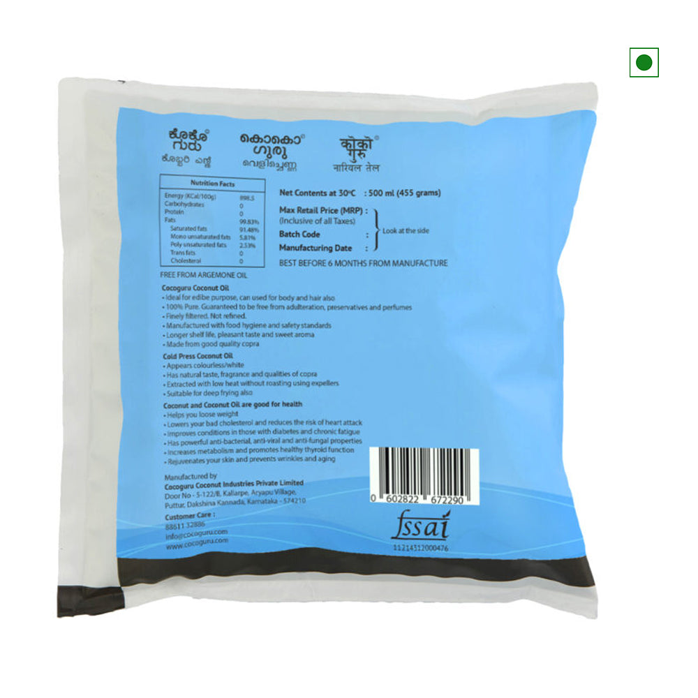 Cocoguru Cold Pressed Coconut Oil In Pouch 500ml