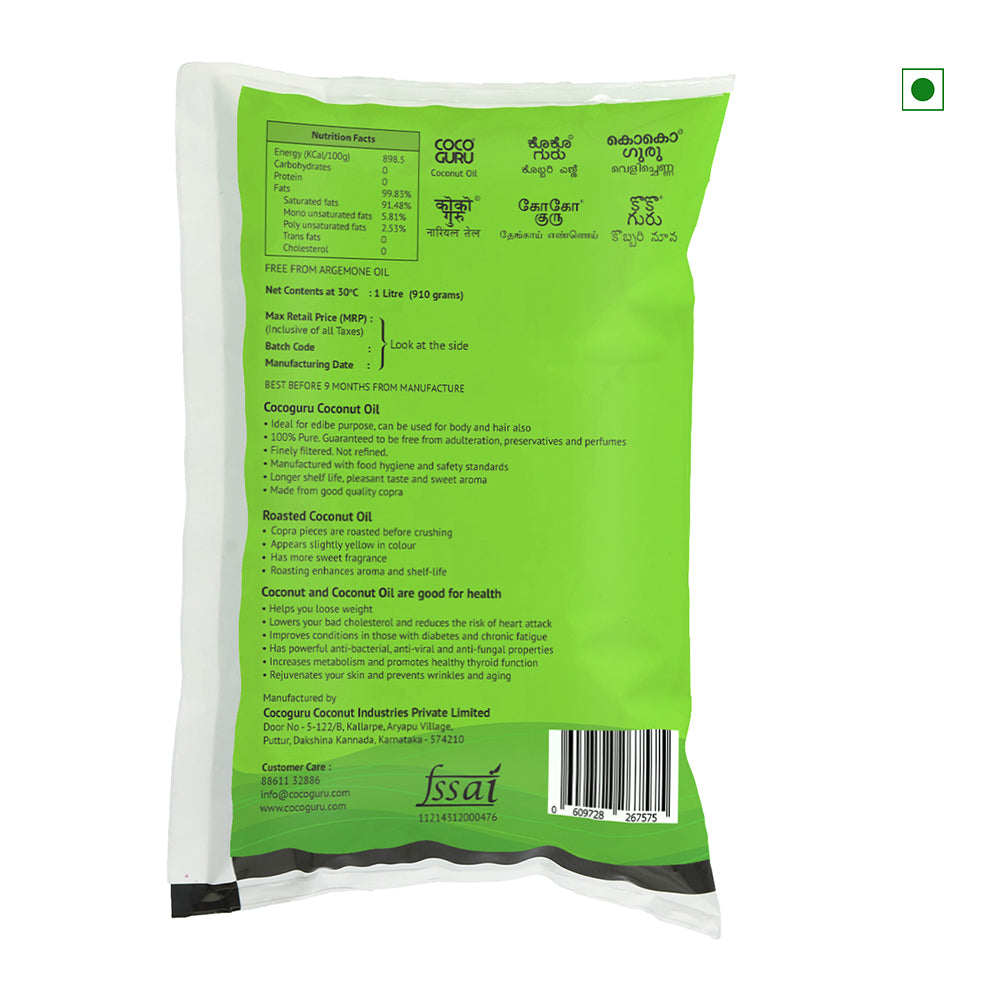 Cocoguru High Grade Coconut Oil In Pouch 1 Liter