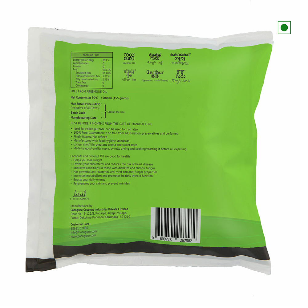 Cocoguru High Grade Coconut Oil In Pouch 500ml
