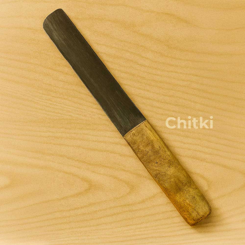 Knife Straight-Bladed with Wooden Handle.