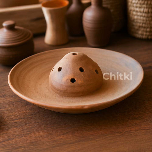 Clay Agarbatti Stand with Ash Catcher | Handmade Terracotta Incense Holder