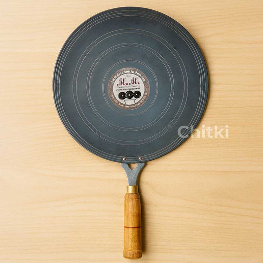 Iron Tawa for Chapati & Fish Fry with Wooden Handle - 9 Inch