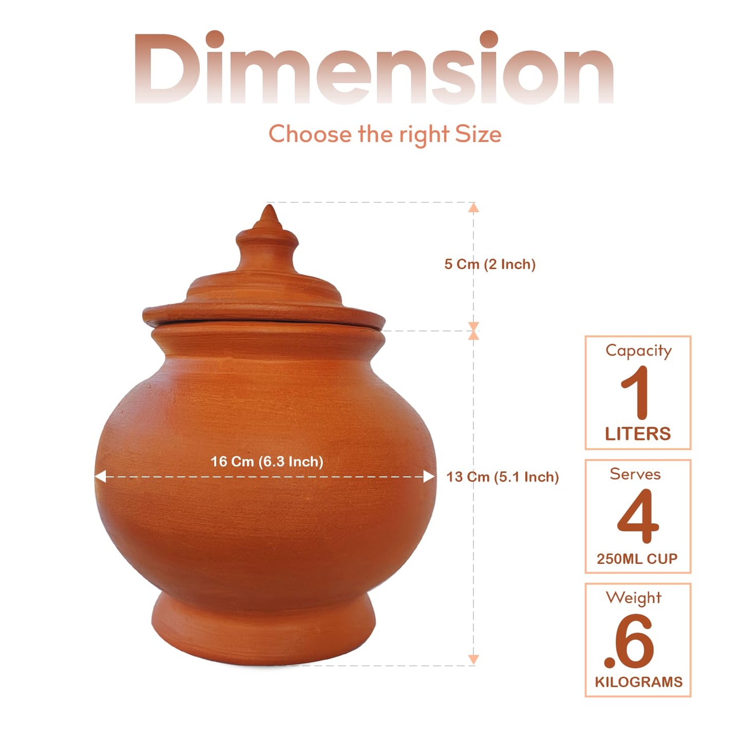 Traditional Handmade Unglazed Clay Pot with Lid (1000 ML) | Curd & Yogurt Bowl