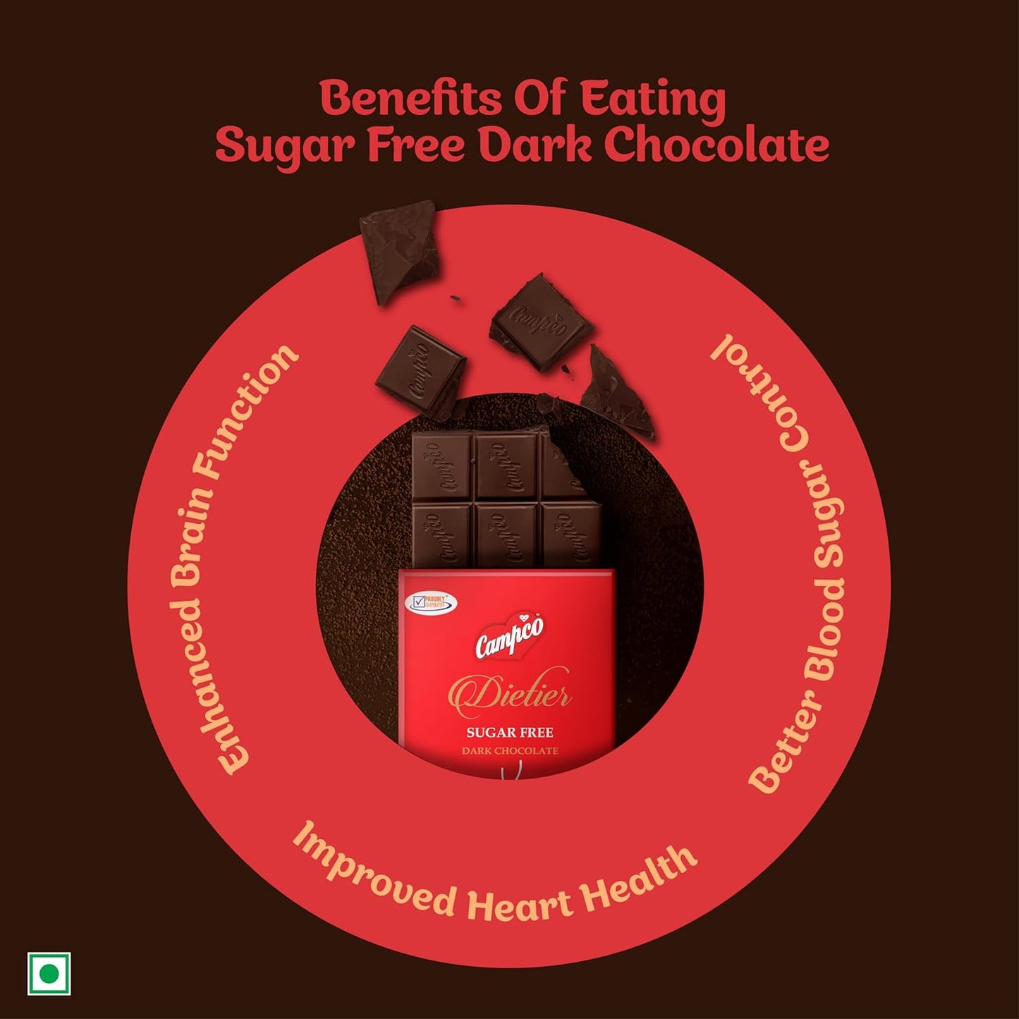 Campco Dietier Sugar-Free Dark Chocolate Bar, 50g (Pack of 3)