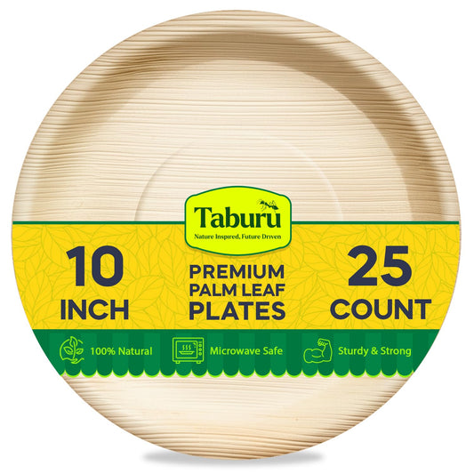 Disposable Round Palm Leaf Plates 10 inch Round 25-Pack