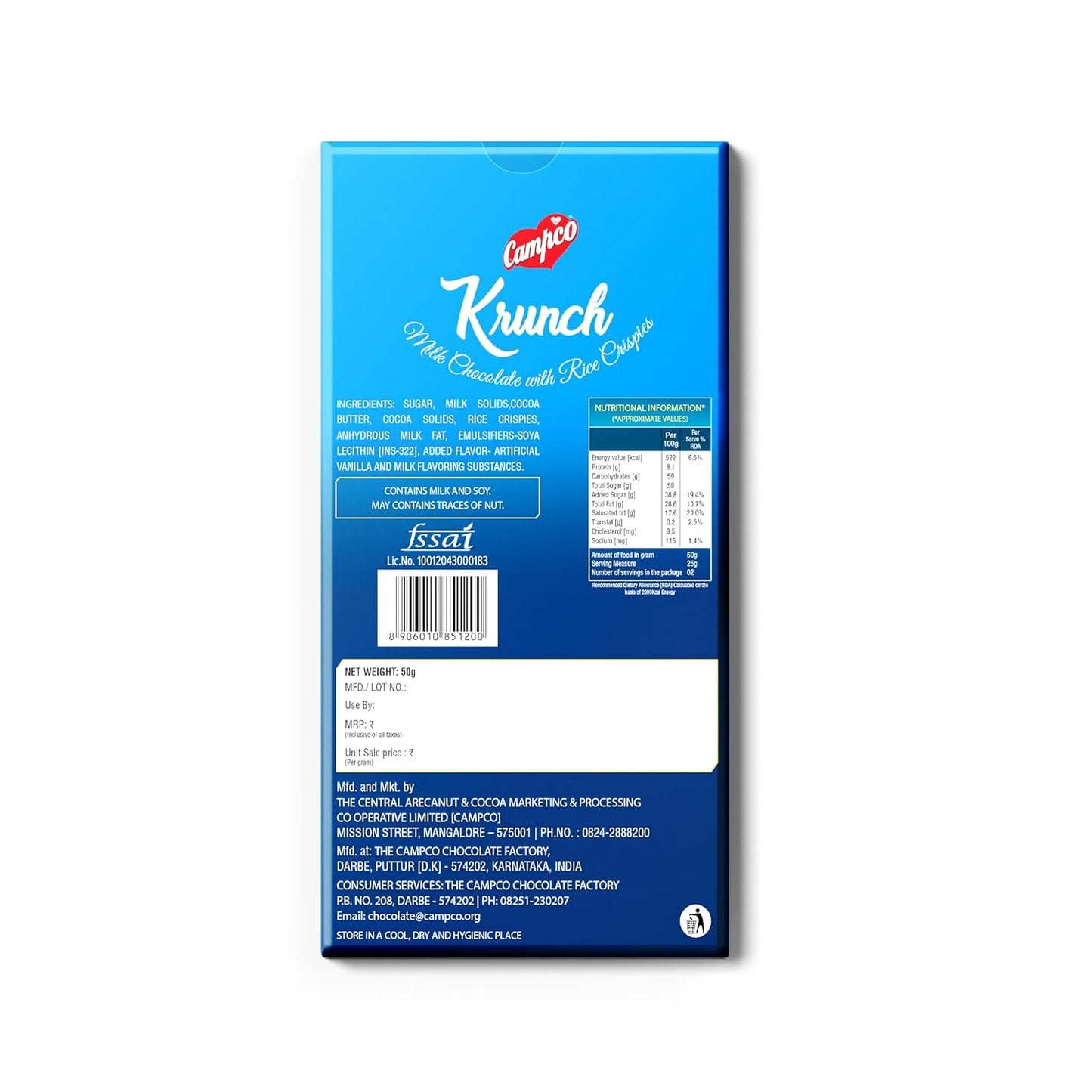 Campco Krunch Milk Chocolate, 50g (Pack of 3)