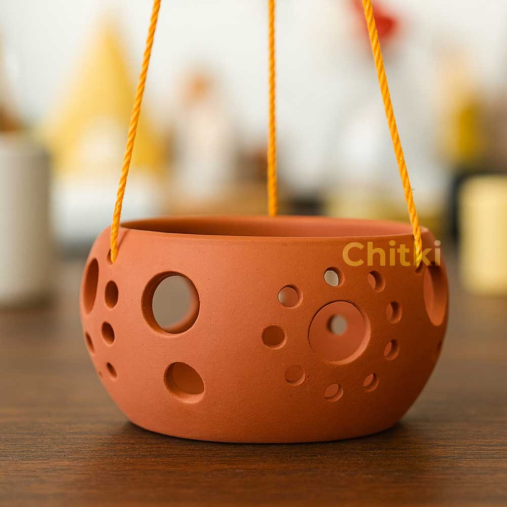 Handmade Terracotta Bowl Shape Orchid Pot | Indoor & Outdoor Planter with Multiple Holes