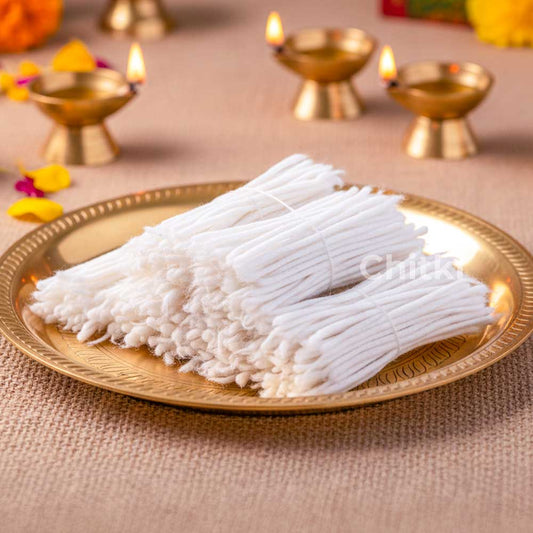 Aradhana Handmade Cotton Medium Wicks/thick (diya Batti White)(200 Wicks) 1pack
