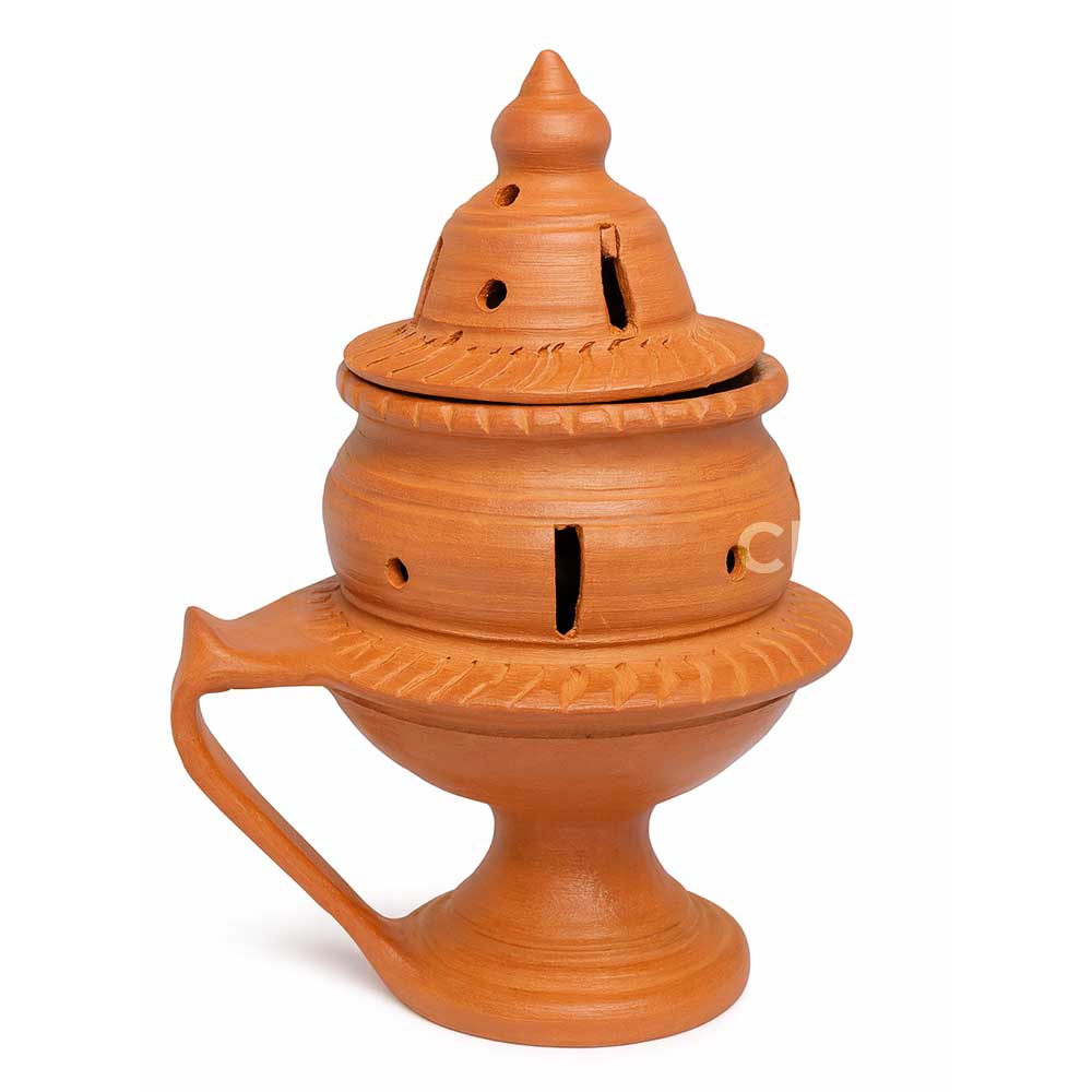 Traditional Clay Sambrani Dhoop Cup Holder with Lid