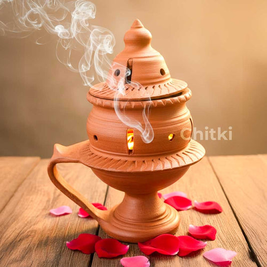 Traditional Clay Sambrani Dhoop Cup Holder with Lid