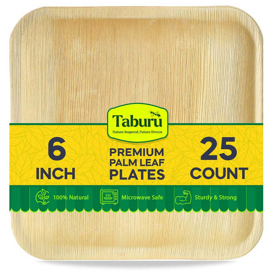 Disposable 6 Inch Square Palm Leaf Plates 25-Pack
