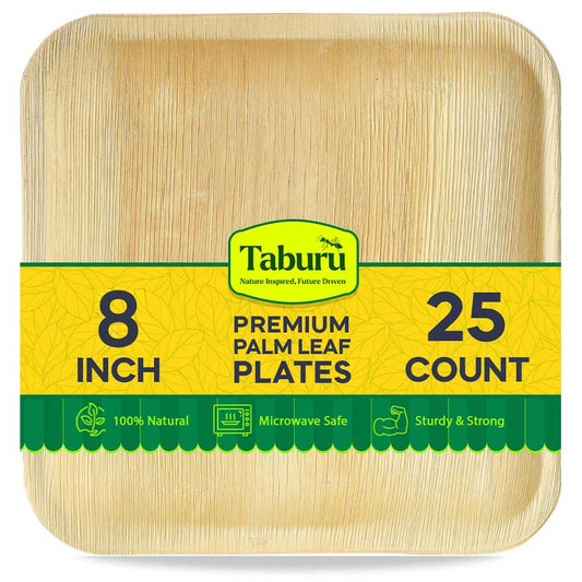 Disposable 8 Inch Square Palm Leaf Plates 25-Pack
