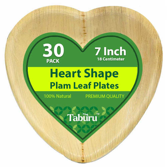 Disposable Heart Shape 7 Inch Palm Leaf Plates  30-Pack