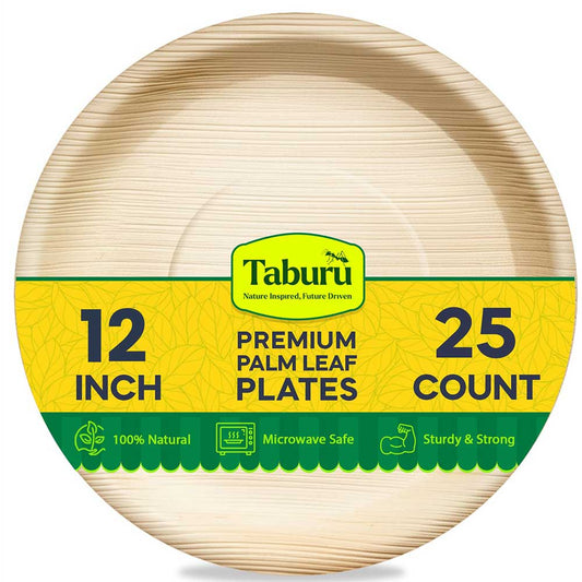 Disposable Round Palm Leaf Plates 12 inch Round 25-Pack