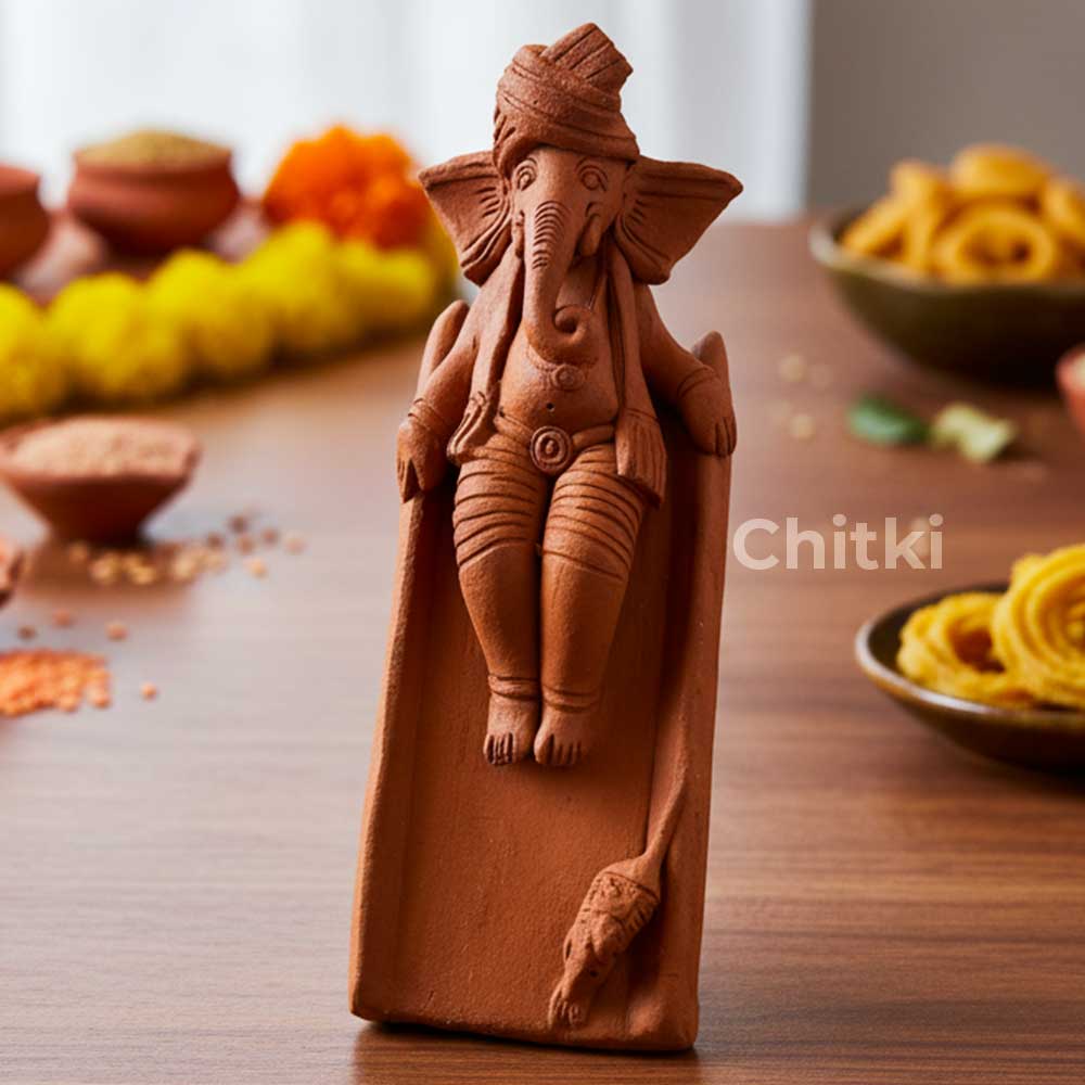 Terracotta Clay Handmade Blessing Lord Ganesha Idol – Eco-Friendly & Auspicious Decor