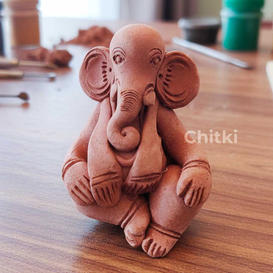 Terracotta Clay Handmade Lord Ganesha Idol – Eco-Friendly & Auspicious Decor