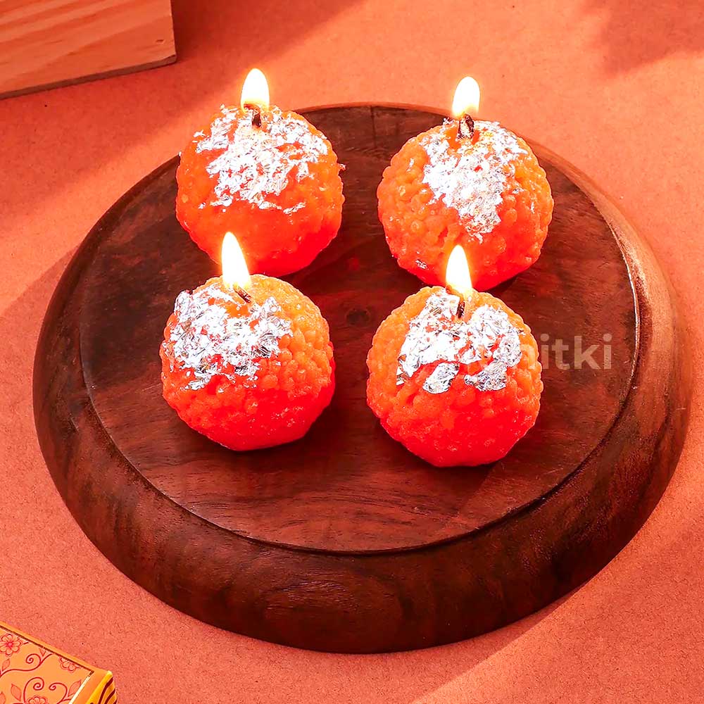 Motichor Ladoo Shaped Candles – Box of 4